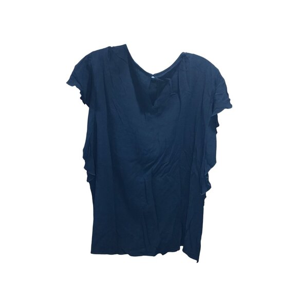 Express Solid Black  Short Sleeve with Ruffles Crew Neck Womens Shirt Size‎ XL - Picture 1 of 4